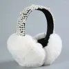 Beretten Winter Faux Fur verstelbare oorbeschermingen schattige gebreide fuzzy oorduffs vrouwen meisjes buitenwarmers voor kinderen elegante parel bead