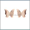 Stud Double Deck Butterfly Ear Studs Mulheres anti -alergia Titanium Steel Brincos de ouro Acessórios de moda Lady Moda 5zm J2 Drop Deli Dhty2