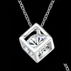 Pendant Necklaces 925 Sterling Sier Square Pendant Necklace With Zircon Delicate Beautif Birthday Present Drop Delivery 2022 Jewelry Dhyax