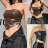 Bustiers korsetler KF-Bodycon Patchwork Düzensiz korse kadınlar şık yan kesilmiş delik strappy tank üstü deri rahat sokak kıyafetleri