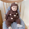 Barnkläder Little Bear Hooded Sweater Set Top and Trousers Solid Color Cute Cartoon Long Sleeve Two Piece Set för pojkar och flickor