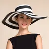 Chapeaux à large bord Femmes Cap Mode Pliable Chapeau de paille Stripe Floppy Summer Beach Sun