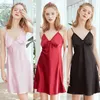 Dames slaapkleding vrouwen zomer sexy zijden nachthowns slaapshirts spaghetti riem pyjama solide plus size nachtdress vrouwelijke korte rokavond