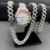 Zincirler 3pcs hip hop erkek kadın takı set buzlu saat kolyeler bilezik bling elmas miama cuban ceza hediyeleri