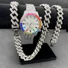 Catene 3 pezzi Set di gioielli da donna per uomo Hip Hop Orologio ghiacciato Collane Bracciale con diamanti bling Miama Girocollo cubano Regali