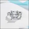 Wedding Rings Flash Square Zirconium Wedding Rings For Women S925 Sterling Sier Korean Fashion Index Finger Adjustable Size Ring Ins Dham9