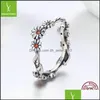 مع الحجارة الجانبية 100 ٪ 925 Sterling Sier Side Stones Ring Twisted Daisy Flower Rings Female Fans