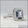 Met zijstenen met zijstenen mode dames bruiloft sieraden geschenken witte vierkant zirkoon ringen retro hof stijl ingelegde blauw zirkon dhldg