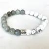 Strand MG1692 nouveau Design Bracelet zodiaque Lion 8 MM blanc Howllite Labradorite énergie poignet Mala bijoux en pierres précieuses naturelles