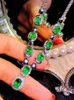 Chains Natural Green Emerald Necklace Pendant S925 Silver Gemstone Luxurious Big Round Stars Woman Party Gift Jewelry