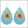 Dangle Lustre Tournesol Imprimé Faux Cuir Boucles D'oreilles En Forme De Larme Colorf Couches De Fleurs Motif Goutte D'eau Cadeaux Créatifs Livraison Dhv4P