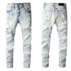 Mäns jeans Mens Jeans Högkvalitativ nödställd motorcykelcyklist Jean Hole Skinny Slim Tight Ripped Trip Fashionable Snake Embroidery Denim Pants