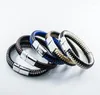 Bangle Men Leather Armband Blue Double Layer Rostfritt stål Bangles Magnet Buckle Rope Chain Man Gift
