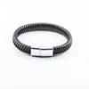 Armreif Herren Lederarmband Blau Doppelschicht Edelstahl Armreifen Magnetschnalle Seilkette Männliches Geschenk