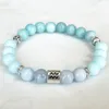 Strand MG1678 Aquarius Zodiac Bracelet para mulheres 8 mm Aquamarine Crinóides Jasper Energia Mala Jóias de pedras preciosas naturais