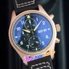 43mm Pilots IW389103 6S00 Quartz Chronograph Mens Watch Black Dial Rose Gold Case Green Nylon Leather Stopwatch Double Calendar Watches Timezonewatch E124A6