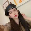 Korean Pu Leather Black Beret Female Fashion Ins Net Red Spring and Autumn Style Small Fragrance Retro Winter Painter Hat Cool