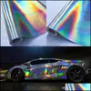 Autocollants De Voiture 30X100Cm Sier Laser Chrome Placage Vinyle Holographique Car Wrap Film Arc-En-Corps Décoration Autocollant Feuille Décalque Drop Del Dhspx