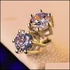 Stud Shining S925 Sterling Sier Stud Earring Bling White Zircon Diamond Stone Earrings 18K Gold Plated Jewelry Wholesale 1272 B3 Drop Dh6Ah