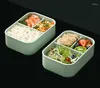 Dinnerware Sets Kids Adults Portable Rectangle 3 Compartment Bento Lunch Box Leakproof Silicone Containers