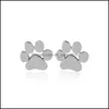 Stud Hollow Pet Cat Dog Lover Paw Print Stud Earrings Puppy Memorial Minimalist Earring Cute Animal Footprint Gold Sier Plated 87 Dro Dhi0N