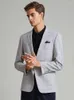 Men's Suits Single Button Grey Plaid Men Blazer Slim Fit 2023 Spring Autumn Casual Wedding Groom Wear Businessman Daily Clothing 6XL