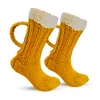Heren sok 3D bier mok sokken dames man nieuwigheid grappige winter gebreide dikke warme gele vloer sokken