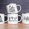 Mugs Faith Hope Love Print Christian Creative Emamel Outdoor Travel Coffee Cup Drink Dessert Milk Vintage Handle Drinkware Gift