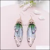 Dangle Chandelier Dangle żyrandol moda femme skrzydło kroplowe kolczyki złoto kolor bajki cykada skrzydła kolczyki rhinestone fiolet vi dhqpk