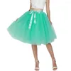 Skirts Elastic Waistband Bowknot Belt 6 Layer Knee Length Solid Color Mesh Skirt Women Tulle Puffy Wedding Bridesmaid Gown