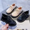 Flat Shoes Boys British Style Leather 2022 Spring Children Patent Laser Engraved Lace-up Performance Single