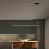 Modern Led Line Pendant Lamp For Dining Room Kitchen Island Minimalist Design Indoor Black Hanging Chandelier Lighting Fixture