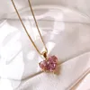 Roze minnaar hart hanger kettingen goud vergulde kristal sleutelbeen ketting voor vrouwen geschenk