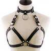 Gürtel Frauen Sexy Punk Brust Harness Einstellbare Caged Metall Körper Kette PU Leder Halsband Aussage Halskette Party Clubwear