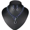 Halsband örhängen set weimanjingdian märke blå teardrop och blommor kubik zirkonia cz bröllop örhänge smycken