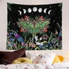 Tapisserier Moth Tapestry Moon Fase v￤gg h￤ngande f￤rgglad blommig svampfj￤ril f￶r sovrum estetiskt svart vardagsrum sovsal dekor
