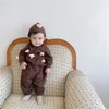 Barnkläder Little Bear Hooded Sweater Set Top and Trousers Solid Color Cute Cartoon Long Sleeve Two Piece Set för pojkar och flickor
