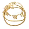 Chainlet de cobra Bohemia Conjunto para mulheres Trend Fashion Color Gold Color Butterfly Tornozinhos Bracelete de Bracelete Praia J￳ias