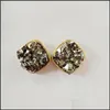 Stud Fashion Drusy Druzy Boucles d'oreilles plaqué or carré goutte d'eau pierre gemme pierre pour femmes 1327 Q2 livraison 2022 bijoux boucle d'oreille Dhktu