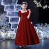 Flickaklänningar europeisk stil bröllopsklänning kort ärm utsökt prinsessa för fest stor tutu av 5-14 år gammal