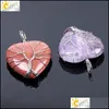 Pendentif Colliers Arbre De Vie Fil Enveloppé Amour Coeur Collier Pendentif Suspension Pierre Gemme Naturelle Oeil De Tigre Rose Quartz Noir Dr Dhlyn