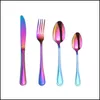 Flatvaruupps￤ttningar rostfritt st￥l Flatvaruupps￤ttning Titanpl￤terad Western Steak Knife Fork Spoon Colorf Hush￥llens bordsartillverkare WH DHFPT