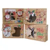 Boże Narodzenie pudełka z ciastkami Pvc Otwarcie Candy Biscuit Pudełko Biscuit Creative Kraft Paper Cake Bread Muffin Prezent Świąteczny Boxlt099