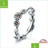 مع الحجارة الجانبية 100 ٪ 925 Sterling Sier Side Stones Ring Twisted Daisy Flower Rings Female Fans