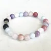 Strand MG1641 Fashion Taurus Zodia Bracciale 8 MM Acquamarina Quarzo rosa Rhodonite Lepidolite Polso Mala Gioielli con pietre preziose naturali