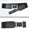 B￤lten 6cm Fashion Wide Dress Belt Square Bead Buckle Black Pu Leather Thicken Material Cumberbund Apparorer Accessories Midjeband