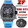 Z Ultimo zfm202201011 Orologio da uomo A7750 Cronografo automatico NTPT Cassa in fibra di carbonio Quadrante scheletrato Indici numerici Cinturino in caucciù blu Super Edition Orologi eterni