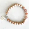 Strand MG1739 NOVO Design Libra Zodiac Bracelete para mulheres 8 mm Woodbaeds A Grade Sunstone Chakra Wrist Mala