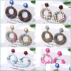 Charm Charm Bohemian St Woven Dangle Earrings Lafite Big Hoop Round Circle Earring For Women Girls Wholesale Jewelry 115 G2 Drop Deli Dhim7