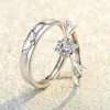 925 Sterling Silver Woman Fashion Jewelry High Quality Simple Crystal Zircon Antler Opening Adjustable Couple Ring